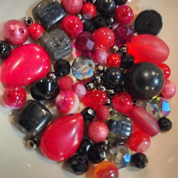 Beads Jewelry Making Bead Soup Beading DIY Crafts Red Black Silver BC24 - Picture 1 of 1